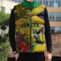 Personalized Jamaica Crocodile Hummingbird Sleeveless Puffer Jacket Tropical Flowers Grunge Flag - Wonder Print Shop