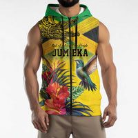 Personalized Jamaica Crocodile Hummingbird Sleeveless Zip Hoodie Tropical Flowers Grunge Flag - Wonder Print Shop