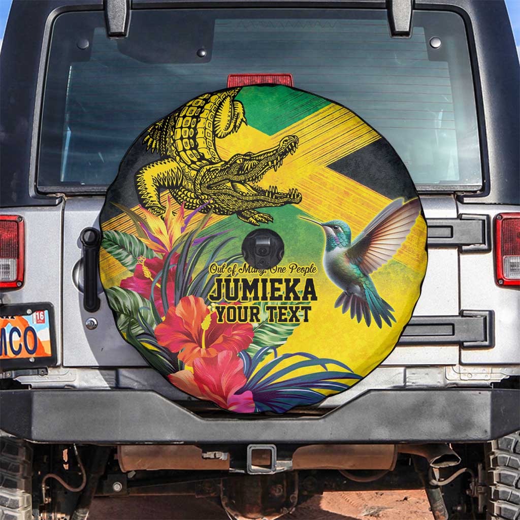 Personalized Jamaica Crocodile Hummingbird Spare Tire Cover Tropical Flowers Grunge Flag - Wonder Print Shop