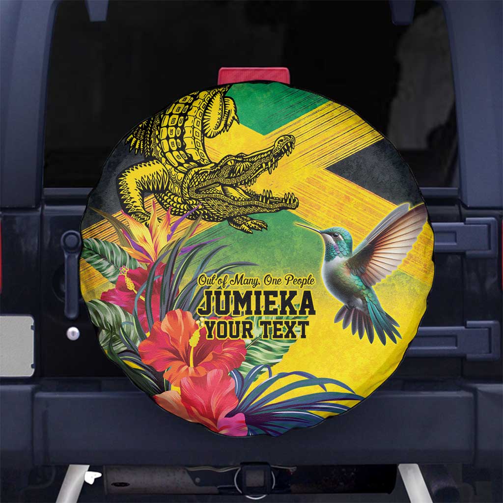 Personalized Jamaica Crocodile Hummingbird Spare Tire Cover Tropical Flowers Grunge Flag - Wonder Print Shop