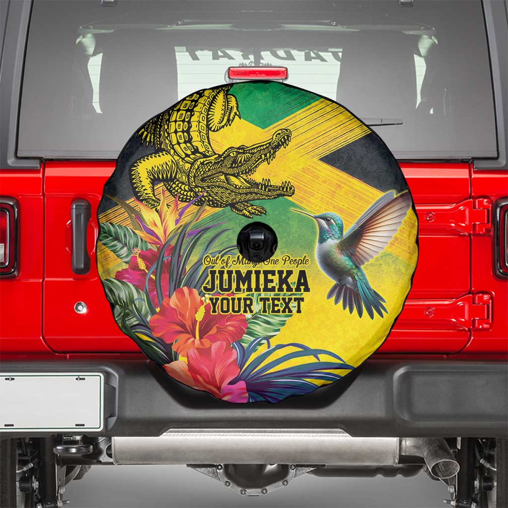 Personalized Jamaica Crocodile Hummingbird Spare Tire Cover Tropical Flowers Grunge Flag - Wonder Print Shop