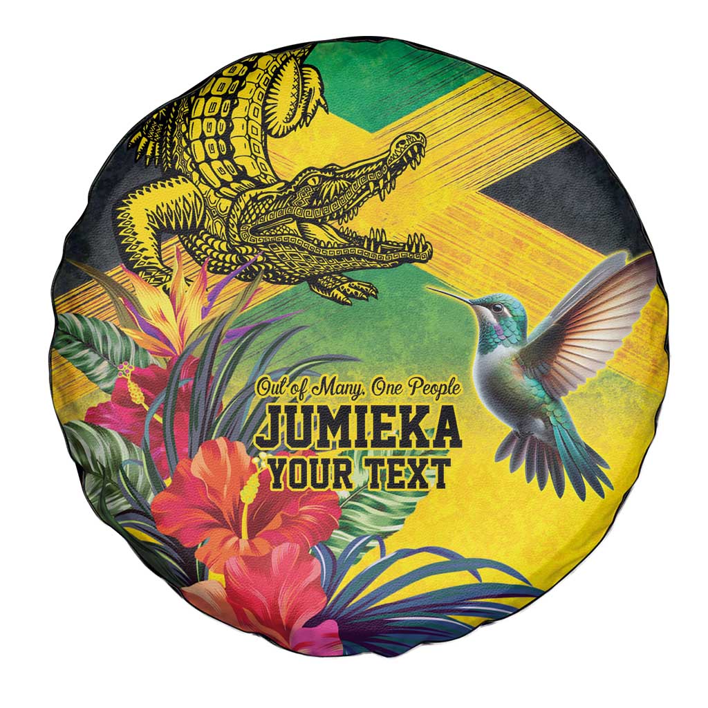 Personalized Jamaica Crocodile Hummingbird Spare Tire Cover Tropical Flowers Grunge Flag - Wonder Print Shop