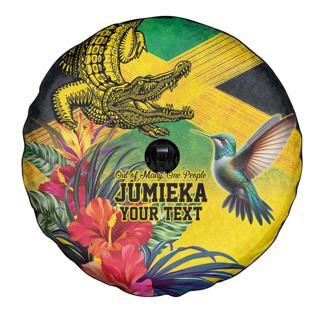 Personalized Jamaica Crocodile Hummingbird Spare Tire Cover Tropical Flowers Grunge Flag - Wonder Print Shop