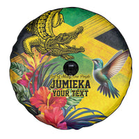 Personalized Jamaica Crocodile Hummingbird Spare Tire Cover Tropical Flowers Grunge Flag - Wonder Print Shop