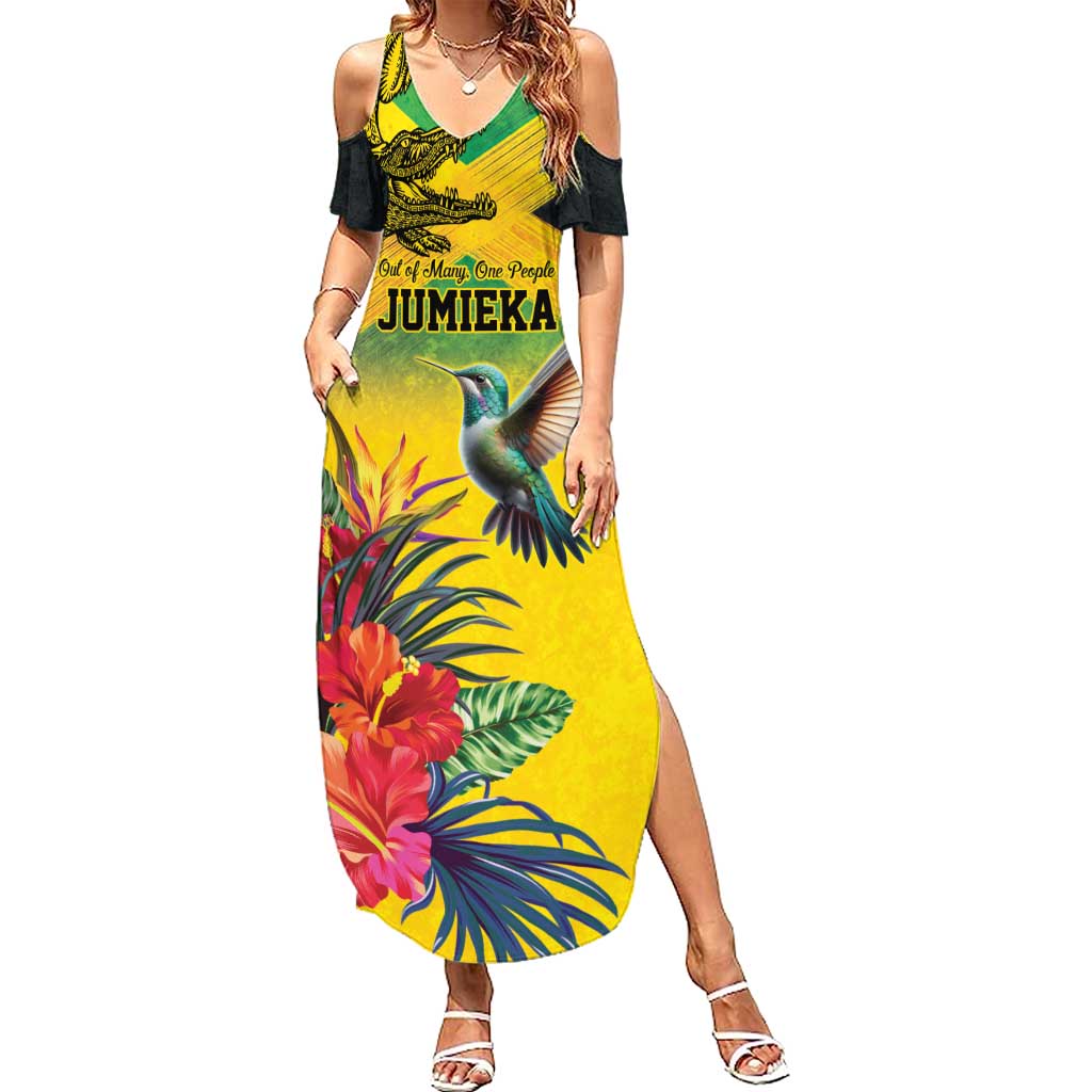 Personalized Jamaica Crocodile Hummingbird Summer Maxi Dress Tropical Flowers Grunge Flag - Wonder Print Shop