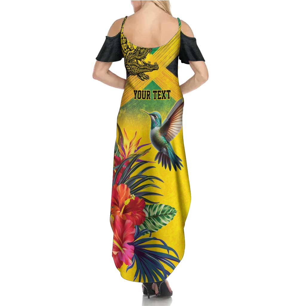 Personalized Jamaica Crocodile Hummingbird Summer Maxi Dress Tropical Flowers Grunge Flag - Wonder Print Shop