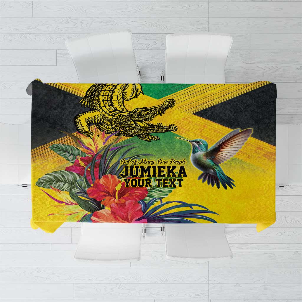 Personalized Jamaica Crocodile Hummingbird Tablecloth Tropical Flowers Grunge Flag - Wonder Print Shop