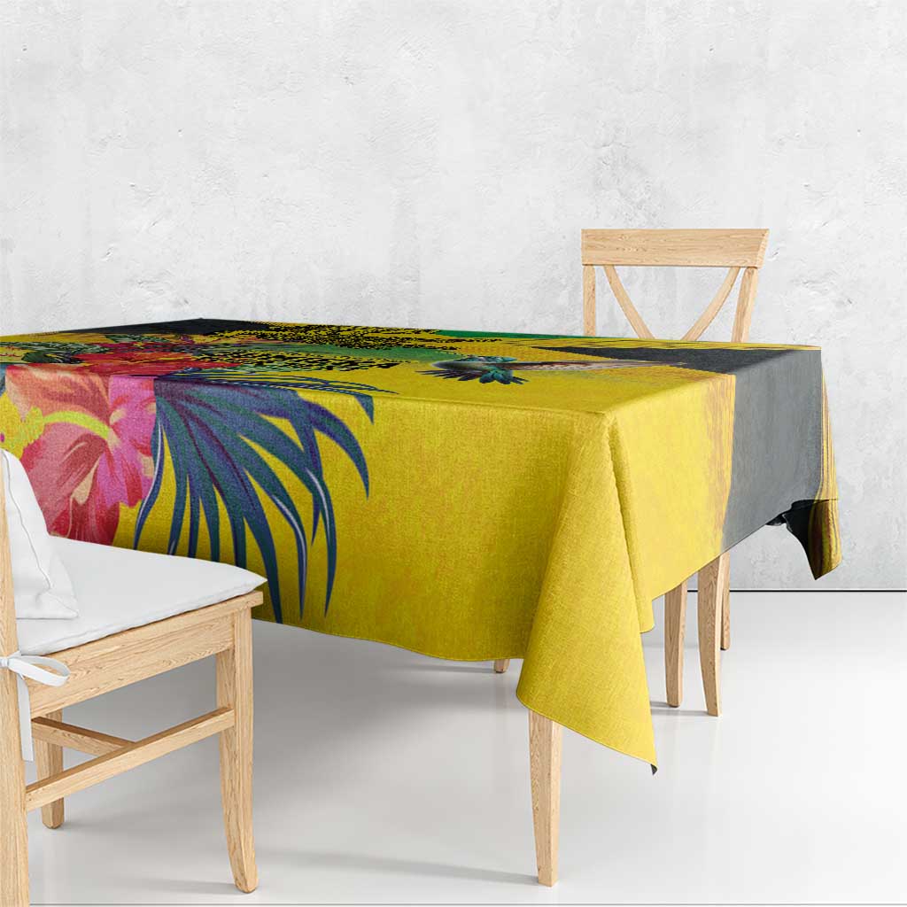 Personalized Jamaica Crocodile Hummingbird Tablecloth Tropical Flowers Grunge Flag - Wonder Print Shop