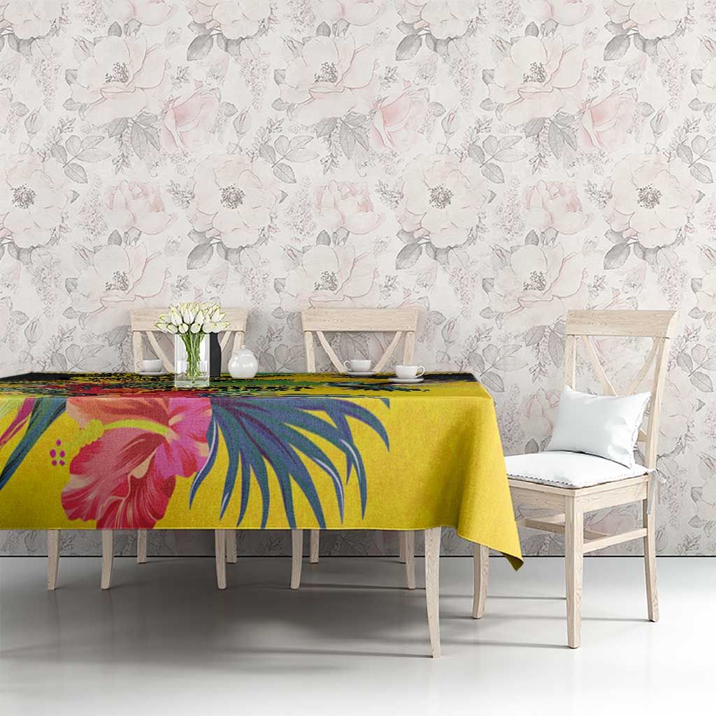 Personalized Jamaica Crocodile Hummingbird Tablecloth Tropical Flowers Grunge Flag - Wonder Print Shop