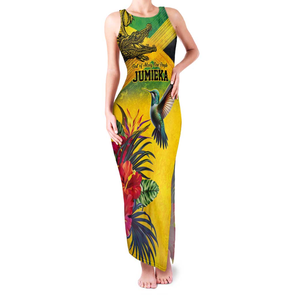 Personalized Jamaica Crocodile Hummingbird Tank Maxi Dress Tropical Flowers Grunge Flag - Wonder Print Shop