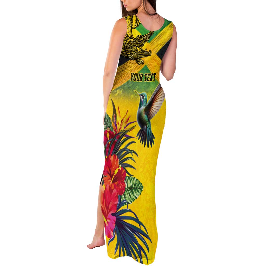 Personalized Jamaica Crocodile Hummingbird Tank Maxi Dress Tropical Flowers Grunge Flag - Wonder Print Shop