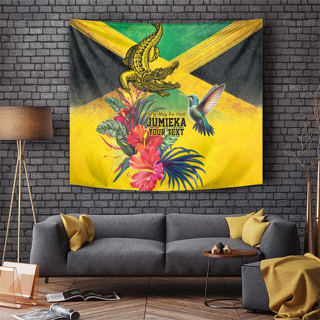 Personalized Jamaica Crocodile Hummingbird Tapestry Tropical Flowers Grunge Flag - Wonder Print Shop