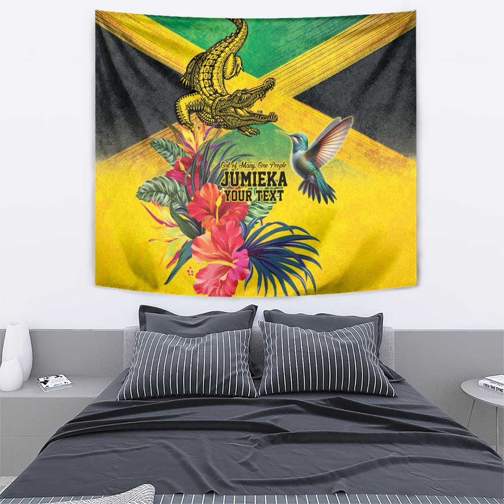 Personalized Jamaica Crocodile Hummingbird Tapestry Tropical Flowers Grunge Flag - Wonder Print Shop