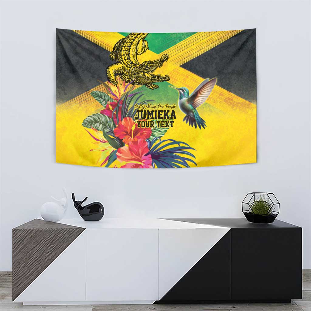 Personalized Jamaica Crocodile Hummingbird Tapestry Tropical Flowers Grunge Flag - Wonder Print Shop