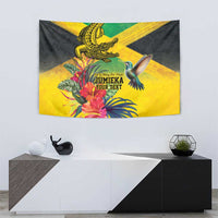 Personalized Jamaica Crocodile Hummingbird Tapestry Tropical Flowers Grunge Flag - Wonder Print Shop