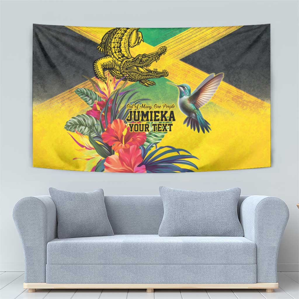 Personalized Jamaica Crocodile Hummingbird Tapestry Tropical Flowers Grunge Flag - Wonder Print Shop