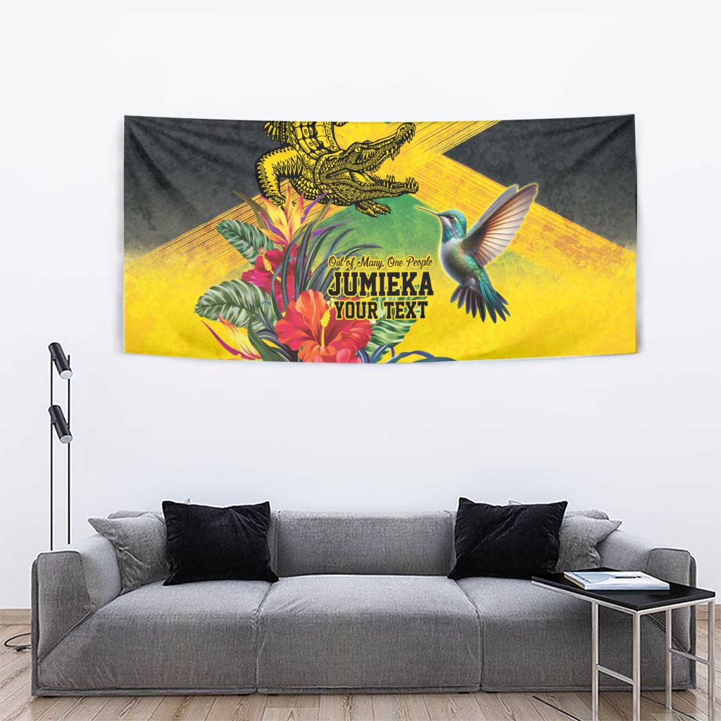 Personalized Jamaica Crocodile Hummingbird Tapestry Tropical Flowers Grunge Flag - Wonder Print Shop