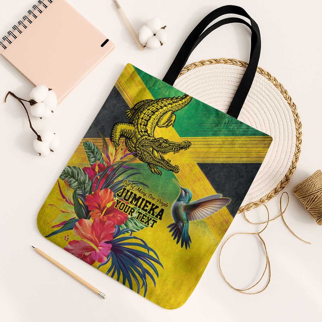 Personalized Jamaica Crocodile Hummingbird Tote Bag Tropical Flowers Grunge Flag - Wonder Print Shop