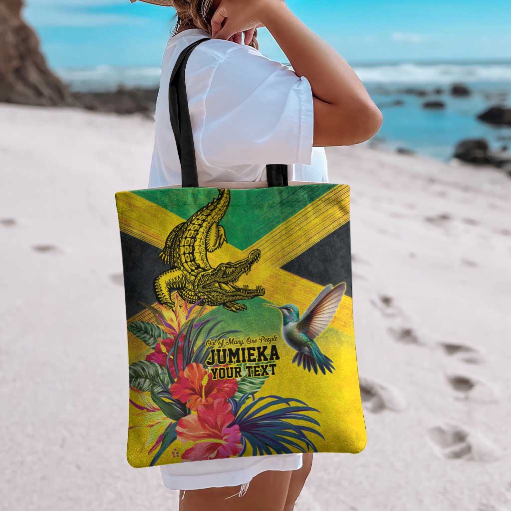Personalized Jamaica Crocodile Hummingbird Tote Bag Tropical Flowers Grunge Flag - Wonder Print Shop