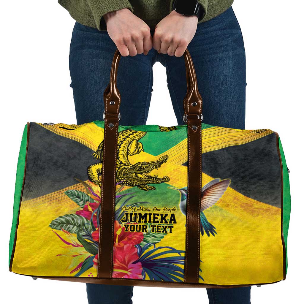 Personalized Jamaica Crocodile Hummingbird Travel Bag Tropical Flowers Grunge Flag - Wonder Print Shop