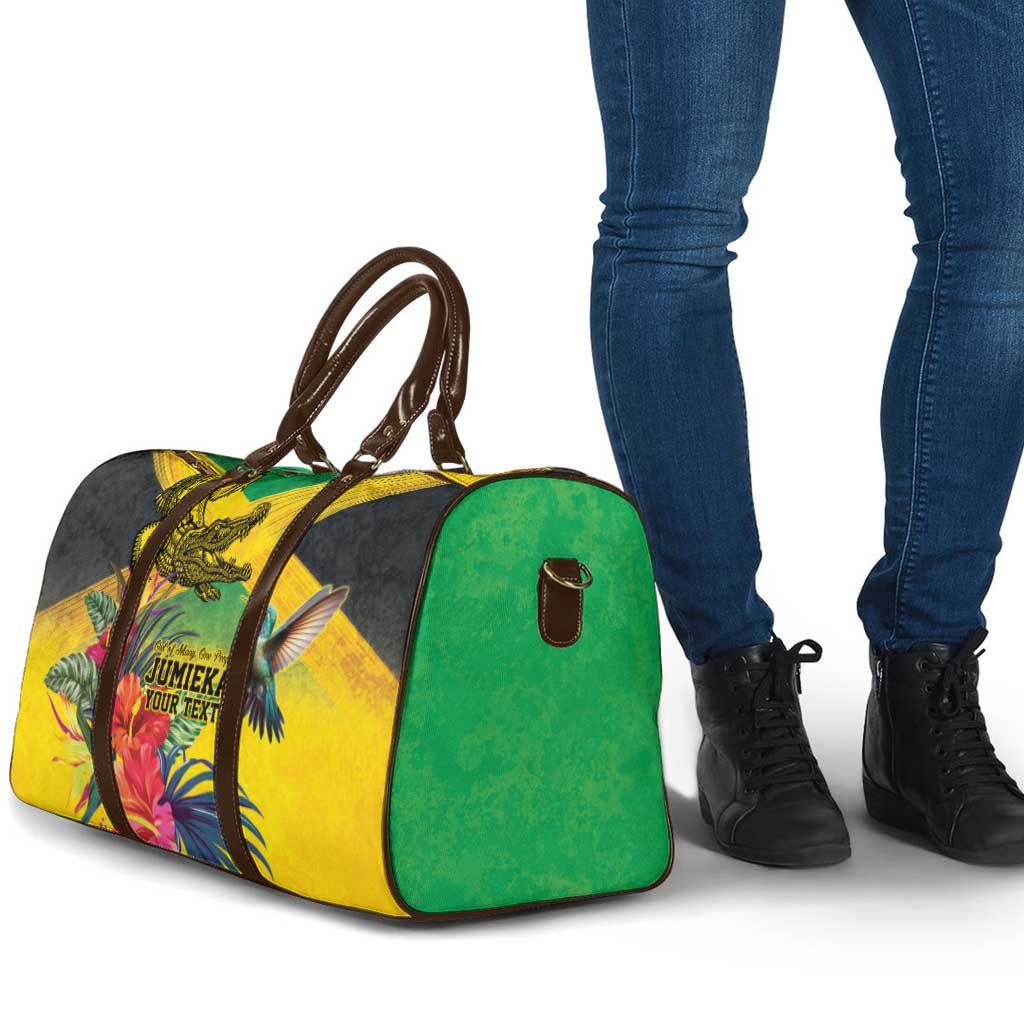 Personalized Jamaica Crocodile Hummingbird Travel Bag Tropical Flowers Grunge Flag - Wonder Print Shop