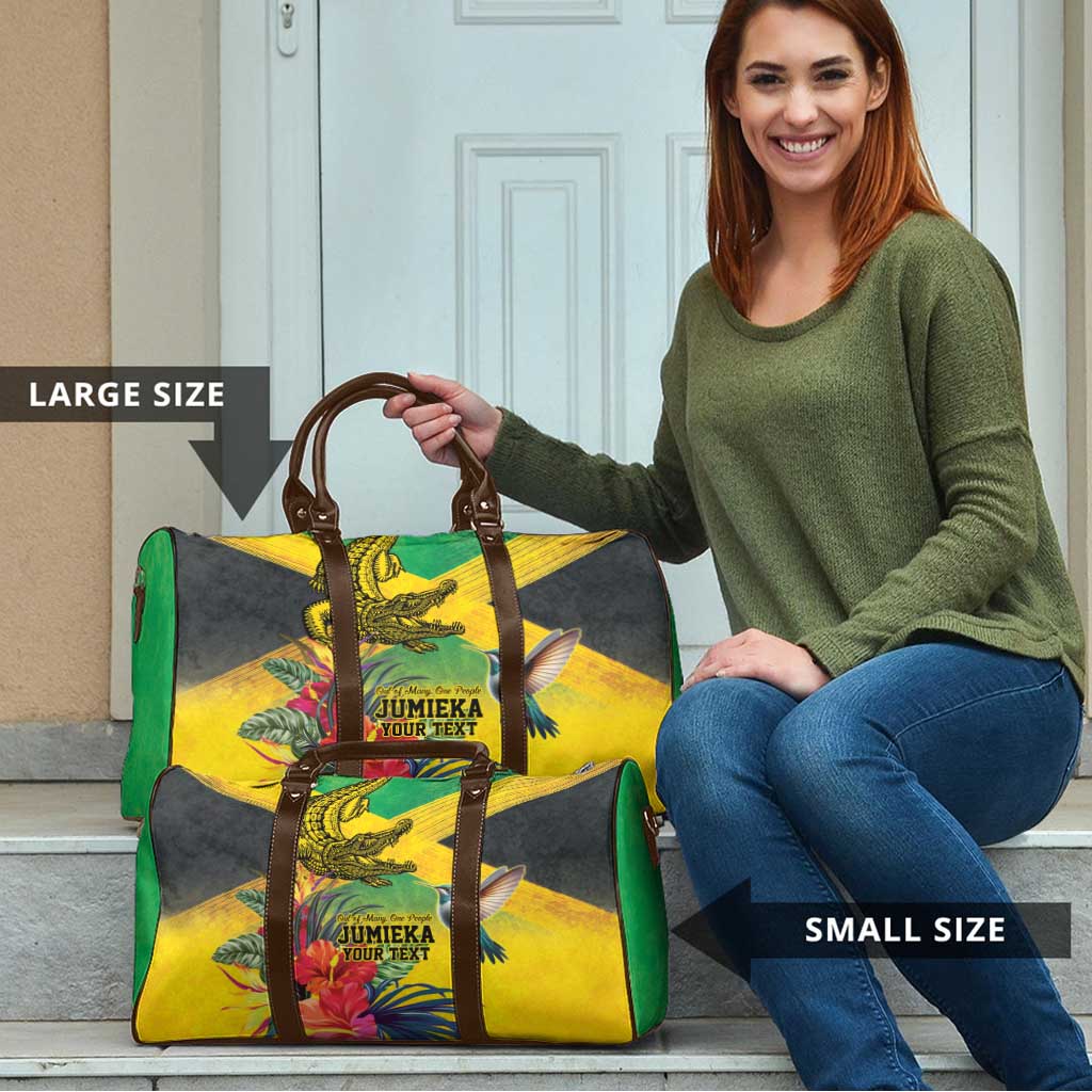 Personalized Jamaica Crocodile Hummingbird Travel Bag Tropical Flowers Grunge Flag - Wonder Print Shop