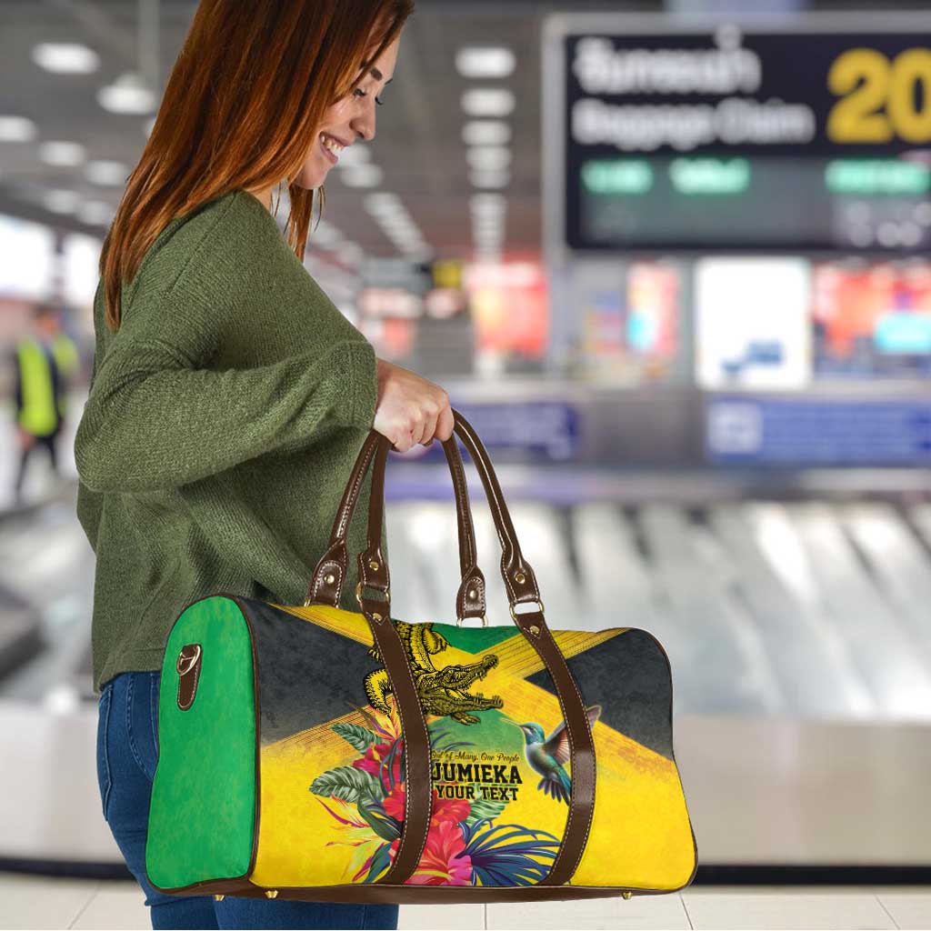 Personalized Jamaica Crocodile Hummingbird Travel Bag Tropical Flowers Grunge Flag - Wonder Print Shop