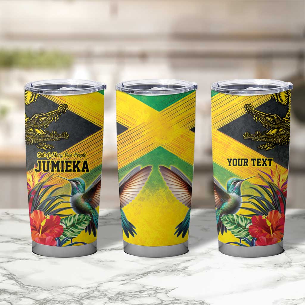 Personalized Jamaica Crocodile Hummingbird Tumbler Cup Tropical Flowers Grunge Flag - Wonder Print Shop