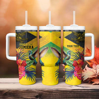 Personalized Jamaica Crocodile Hummingbird Tumbler With Handle Tropical Flowers Grunge Flag - Wonder Print Shop