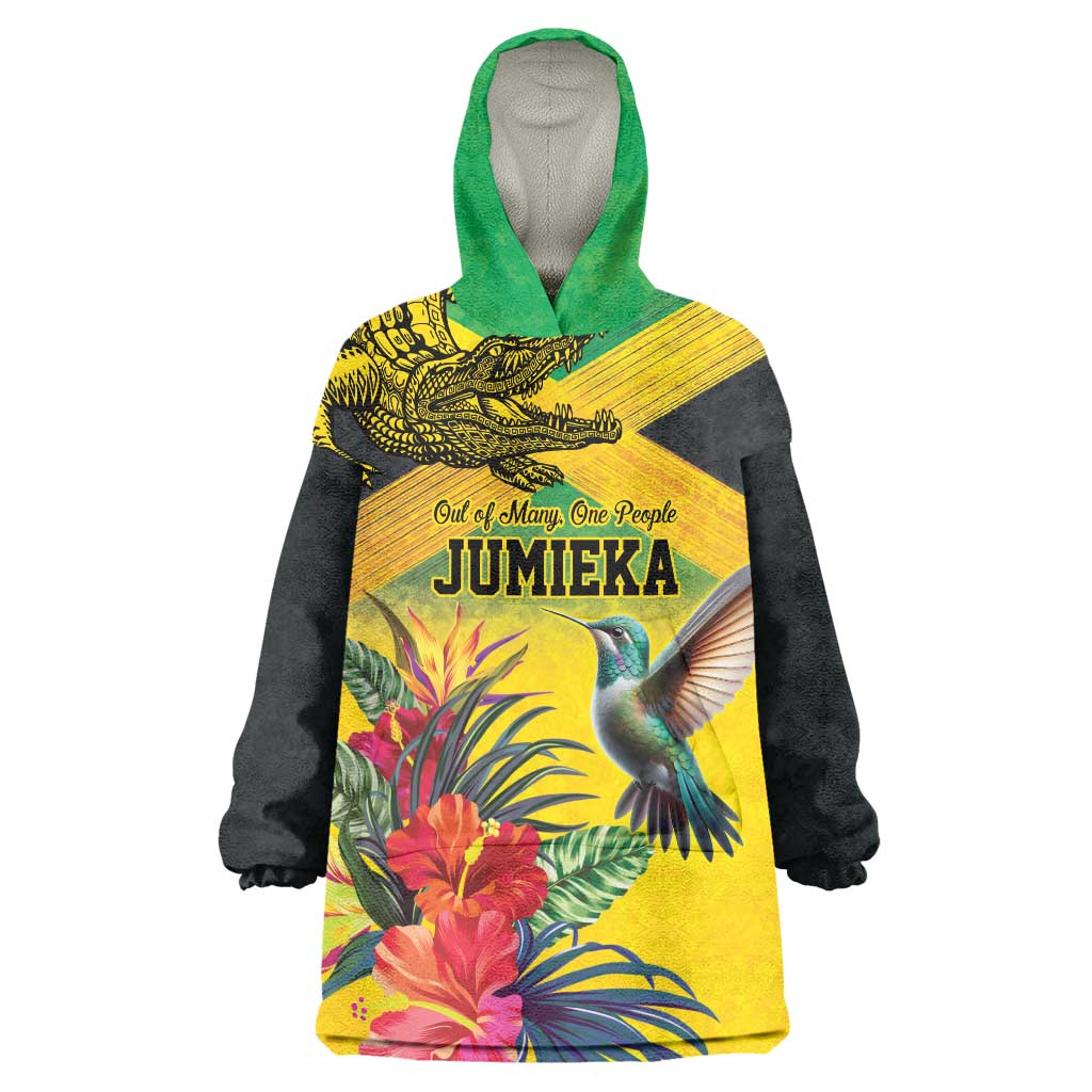 Personalized Jamaica Crocodile Hummingbird Wearable Blanket Hoodie Tropical Flowers Grunge Flag - Wonder Print Shop