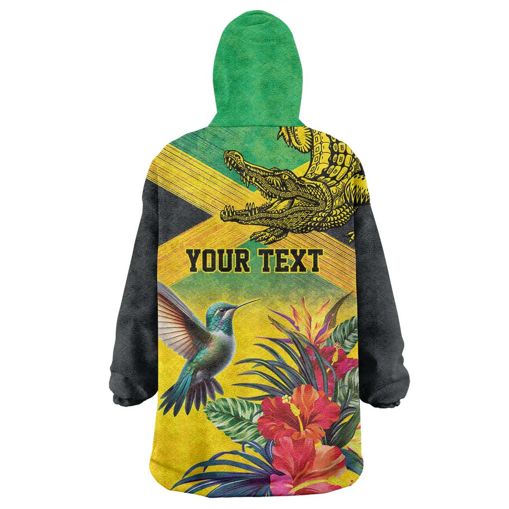 Personalized Jamaica Crocodile Hummingbird Wearable Blanket Hoodie Tropical Flowers Grunge Flag - Wonder Print Shop
