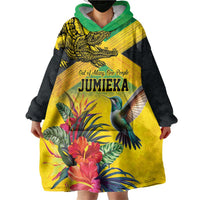 Personalized Jamaica Crocodile Hummingbird Wearable Blanket Hoodie Tropical Flowers Grunge Flag - Wonder Print Shop