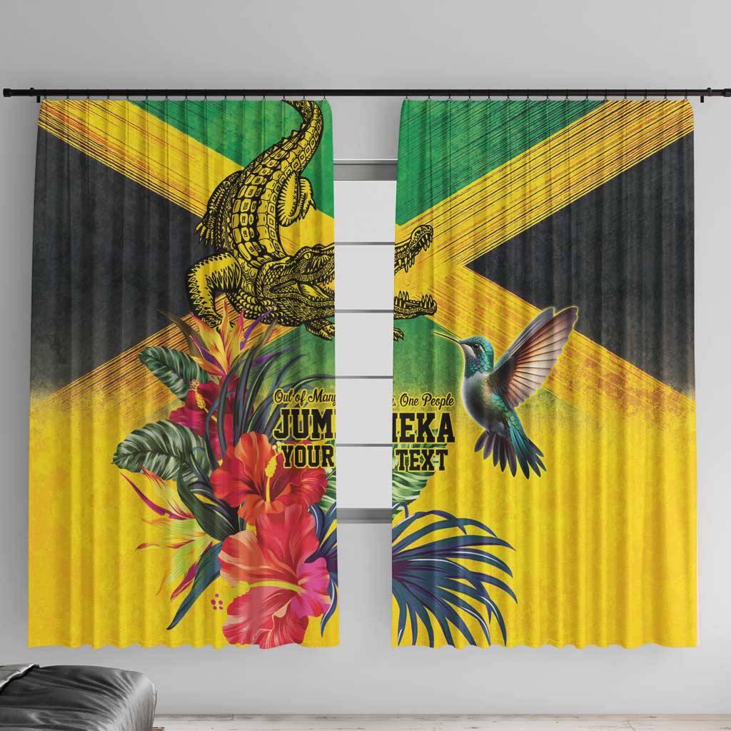 Personalized Jamaica Crocodile Hummingbird Window Curtain Tropical Flowers Grunge Flag - Wonder Print Shop