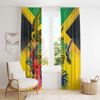 Personalized Jamaica Crocodile Hummingbird Window Curtain Tropical Flowers Grunge Flag - Wonder Print Shop