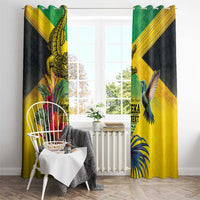 Personalized Jamaica Crocodile Hummingbird Window Curtain Tropical Flowers Grunge Flag - Wonder Print Shop