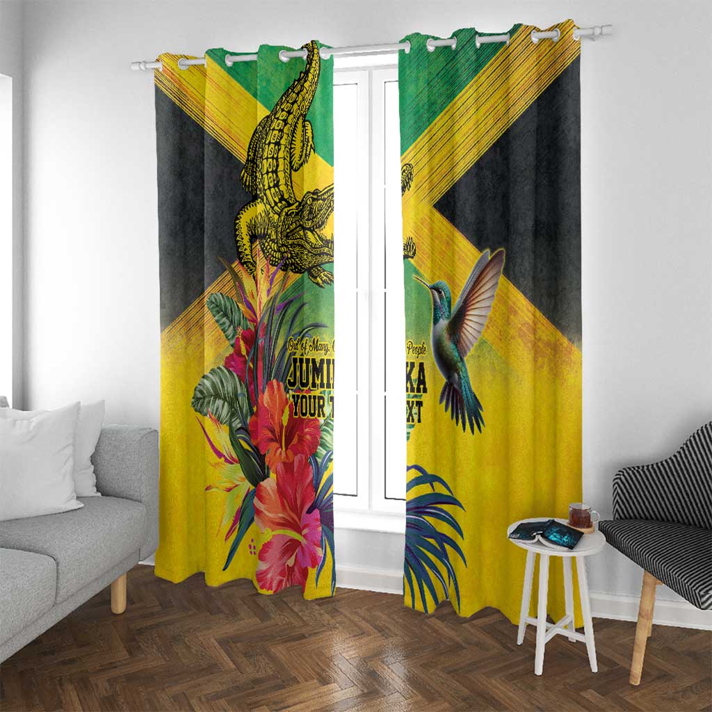 Personalized Jamaica Crocodile Hummingbird Window Curtain Tropical Flowers Grunge Flag - Wonder Print Shop
