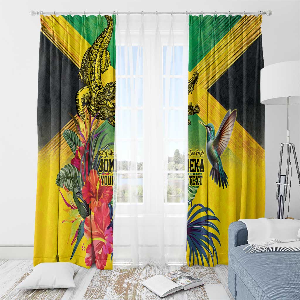 Personalized Jamaica Crocodile Hummingbird Window Curtain Tropical Flowers Grunge Flag - Wonder Print Shop