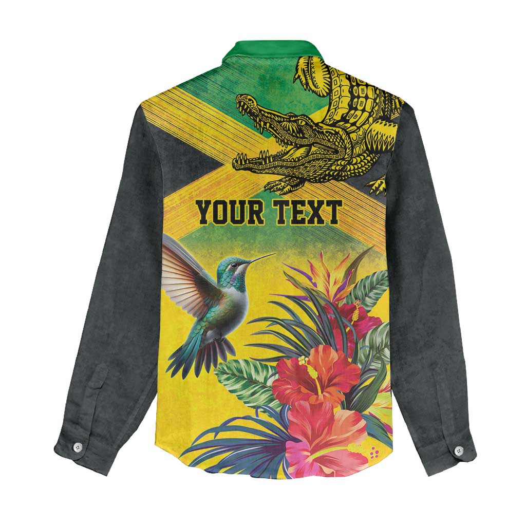 Personalized Jamaica Crocodile Hummingbird Women Casual Shirt Tropical Flowers Grunge Flag - Wonder Print Shop