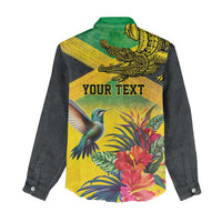 Personalized Jamaica Crocodile Hummingbird Women Casual Shirt Tropical Flowers Grunge Flag - Wonder Print Shop