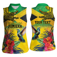 Personalized Jamaica Crocodile Hummingbird Women Sleeveless Polo Shirt Tropical Flowers Grunge Flag - Wonder Print Shop