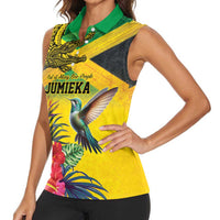 Personalized Jamaica Crocodile Hummingbird Women Sleeveless Polo Shirt Tropical Flowers Grunge Flag - Wonder Print Shop
