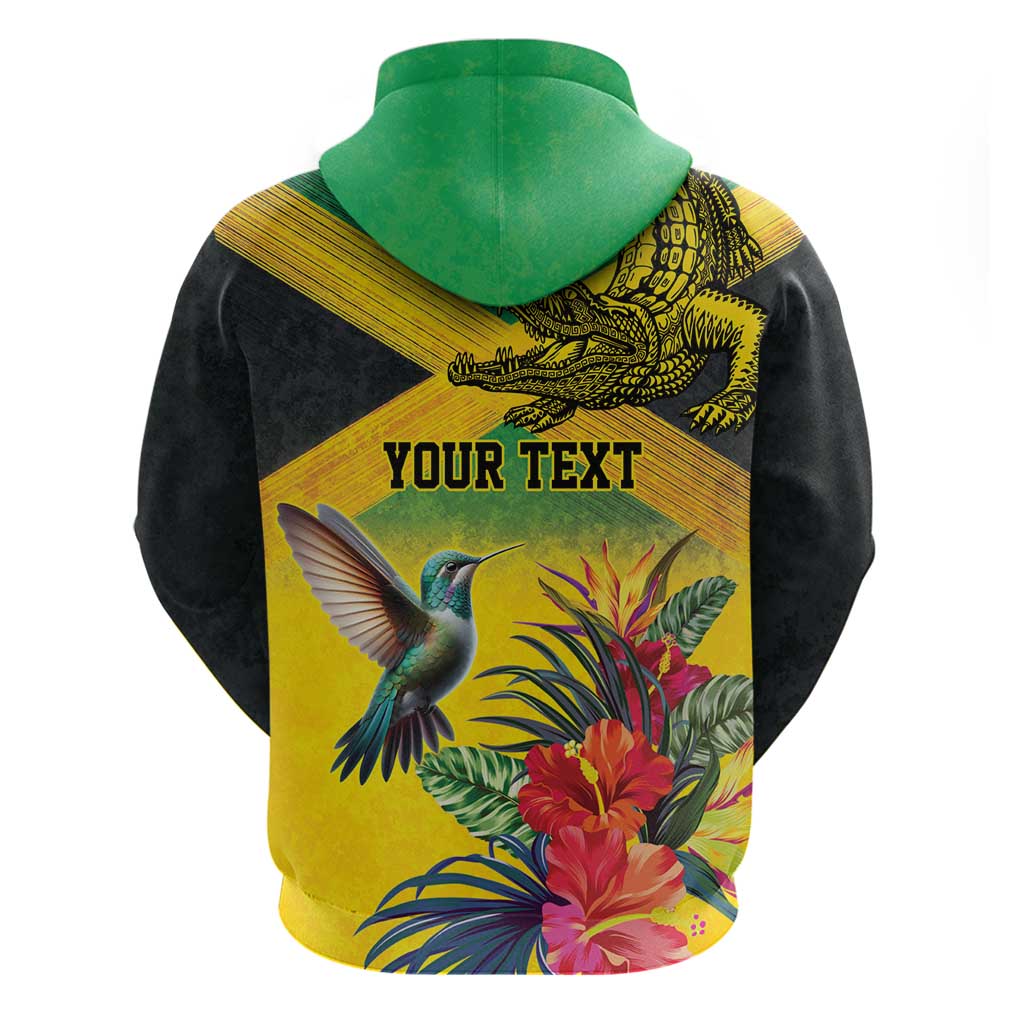 Personalized Jamaica Crocodile Hummingbird Zip Hoodie Tropical Flowers Grunge Flag - Wonder Print Shop