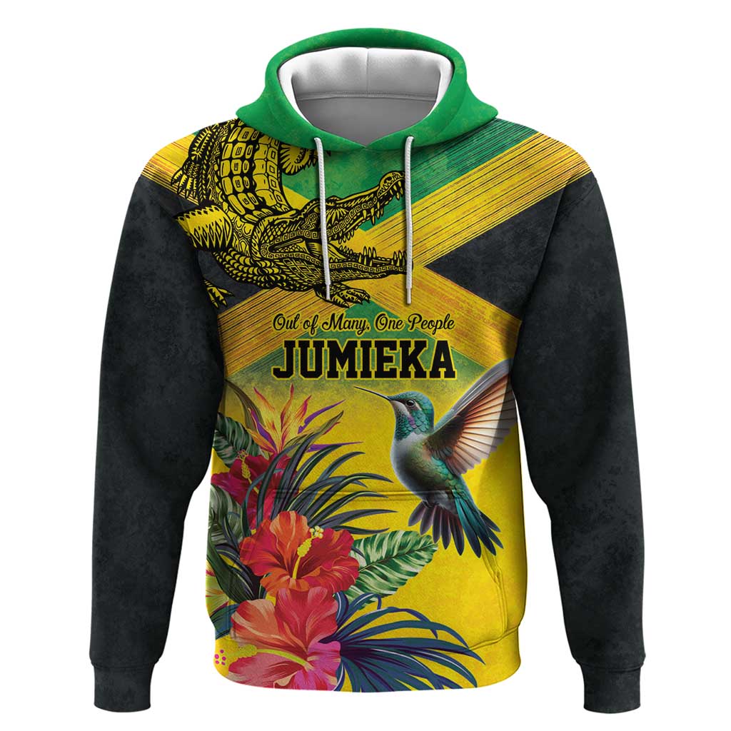 Personalized Jamaica Crocodile Hummingbird Zip Hoodie Tropical Flowers Grunge Flag - Wonder Print Shop