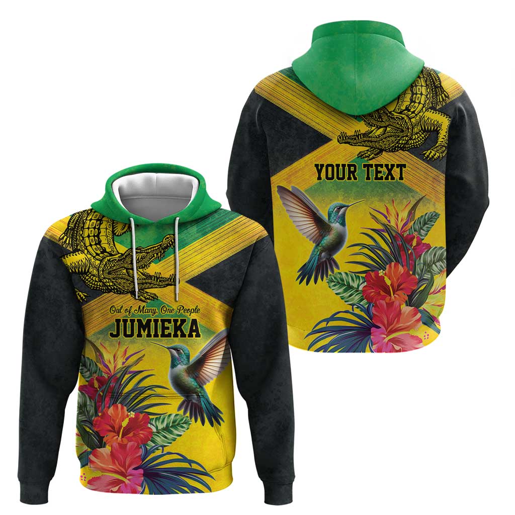 Personalized Jamaica Crocodile Hummingbird Zip Hoodie Tropical Flowers Grunge Flag - Wonder Print Shop