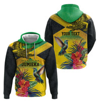 Personalized Jamaica Crocodile Hummingbird Zip Hoodie Tropical Flowers Grunge Flag - Wonder Print Shop