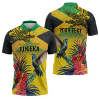 Personalized Jamaica Crocodile Hummingbird Zipper Polo Shirt Tropical Flowers Grunge Flag - Wonder Print Shop
