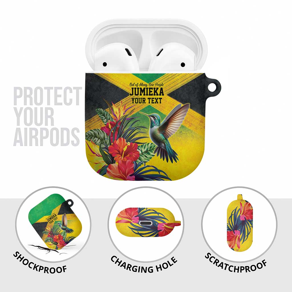 Personalized Jamaica Hummingbird AirPods Case Tropical Flowers Grunge Flag - Wonder Print Shop