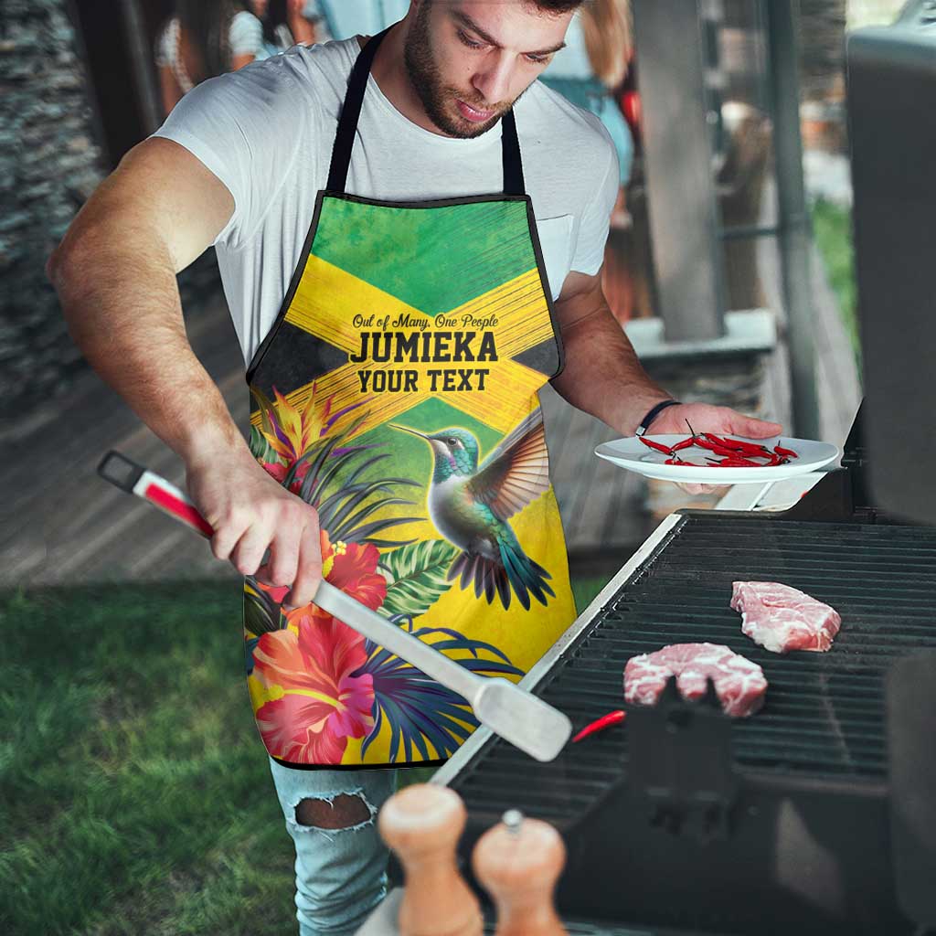 Personalized Jamaica Hummingbird Apron Tropical Flowers Grunge Flag - Wonder Print Shop