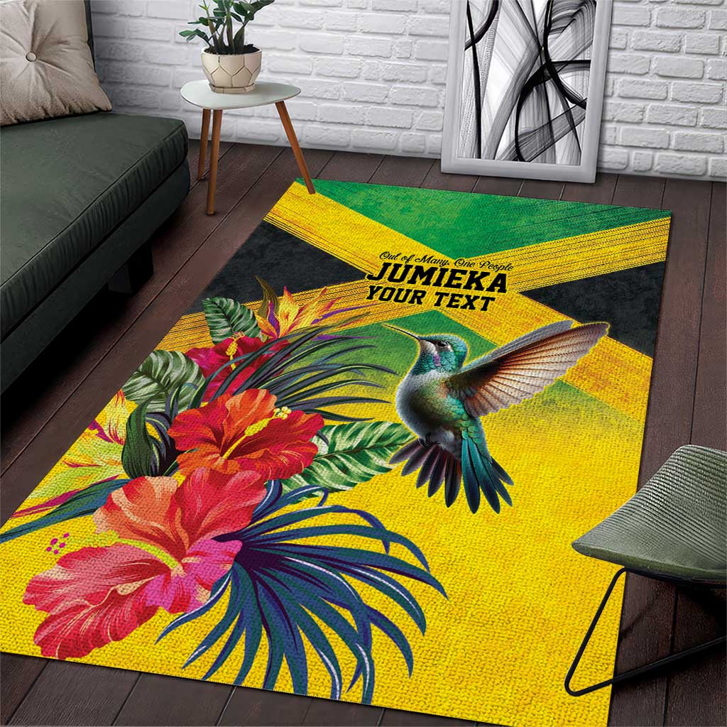 Personalized Jamaica Hummingbird Area Rug Tropical Flowers Grunge Flag - Wonder Print Shop