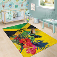 Personalized Jamaica Hummingbird Area Rug Tropical Flowers Grunge Flag - Wonder Print Shop